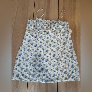 Arula Blue Floral Mini Dress Scallop Trim Tie Straps Plus Size 1X